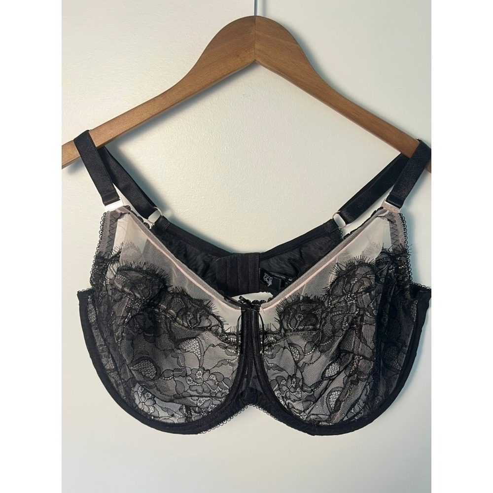 Smart & Sexy Lace Unlined Bra 44G Black Pink Eyelash Lace‎ Underwire 1821 Goth